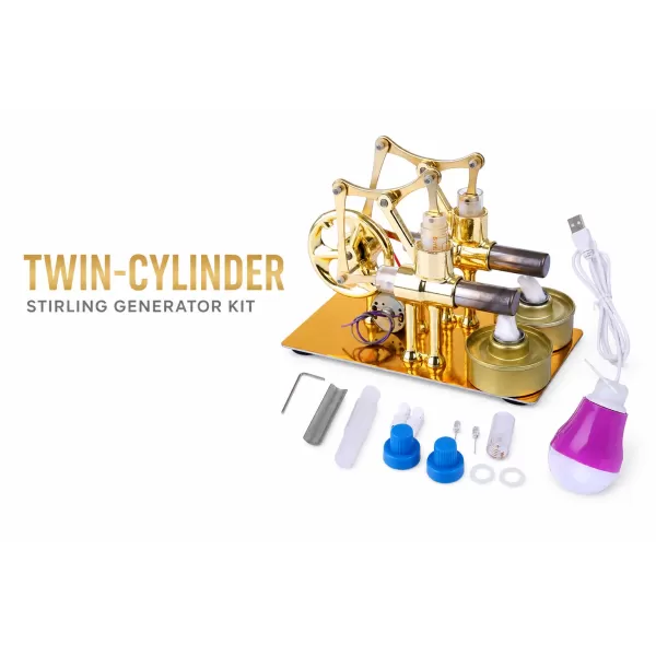 Twin-Cylinder Stirling Electricity Generator Kit with Bulb Twin-Cylinder Stirling Electricity Generator Kit with Bulb