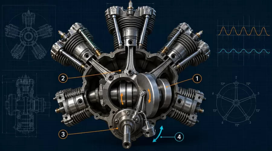 Radial Engine Crankshaft Balance: Counterweights, Dynamic Dampers and Vibration