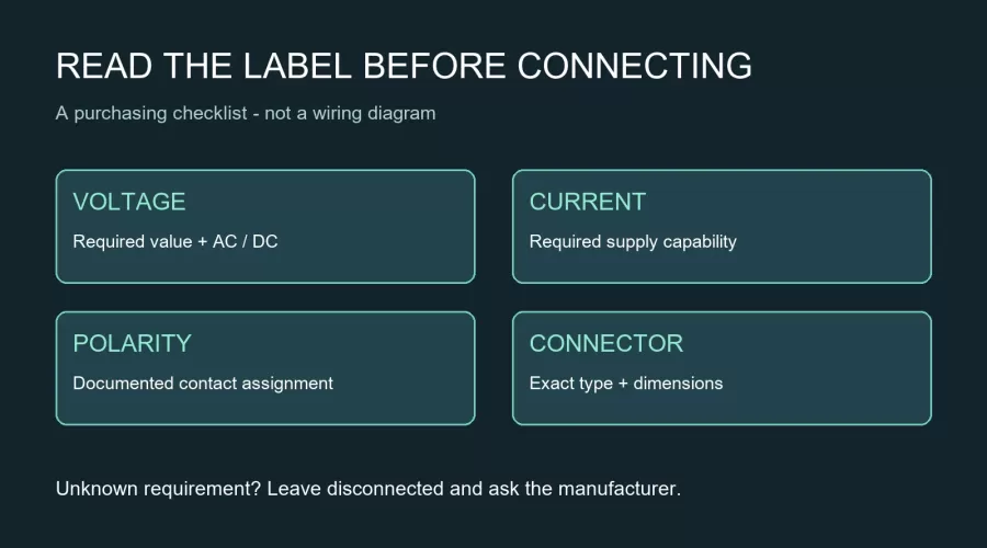 Model Engine Power Labels: Voltage, Current and Polarity