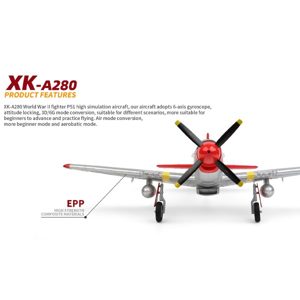 XK A280 P-51 560mm Brushless 4CH RC Airplane RTF XK A280 P-51 560mm Brushless 4CH RC Airplane RTF