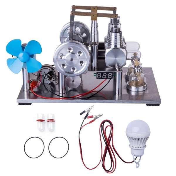 ENJOMOR Twin-Cylinder Balance Stirling Generator with Fan and Lamp ENJOMOR Twin-Cylinder Balance Stirling Generator with Fan and Lamp