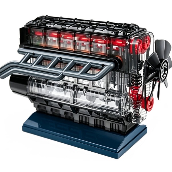 Transparent Inline-Six Motorized Engine Model Kit