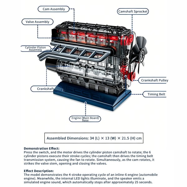 Transparent Inline-Six Motorized Engine Model Kit
