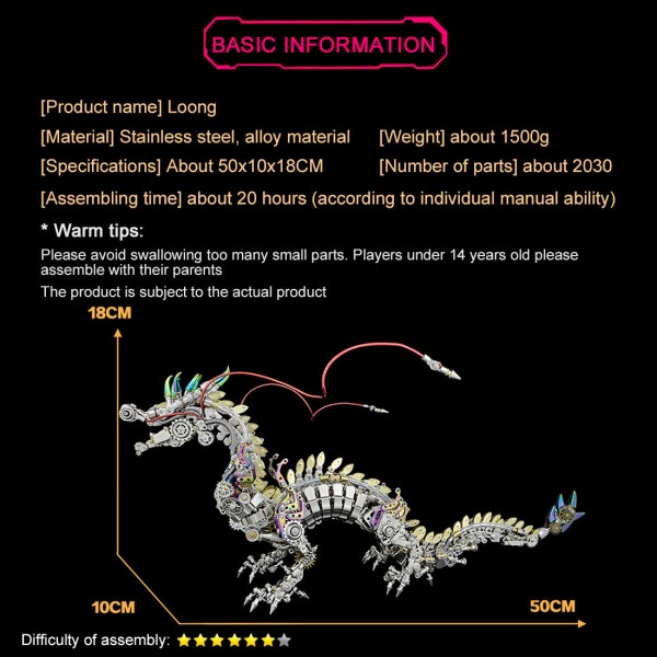 Cyberpunk Mechanical Dragon Metal Model Kit 2030+PCS