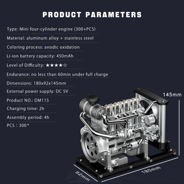 TECHING DM115 1:10 L4 Diesel Engine Model Kit 300+PCS