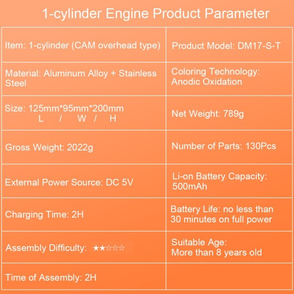 DM17-S-T Single-Cylinder Engine Assembly Kit 130PCS DM17-S-T Single-Cylinder Engine Assembly Kit 130PCS