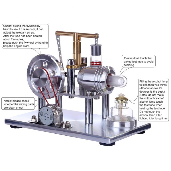 Hot-Air Stirling Engine Generator with Color LED Hot-Air Stirling Engine Generator with Color LED
