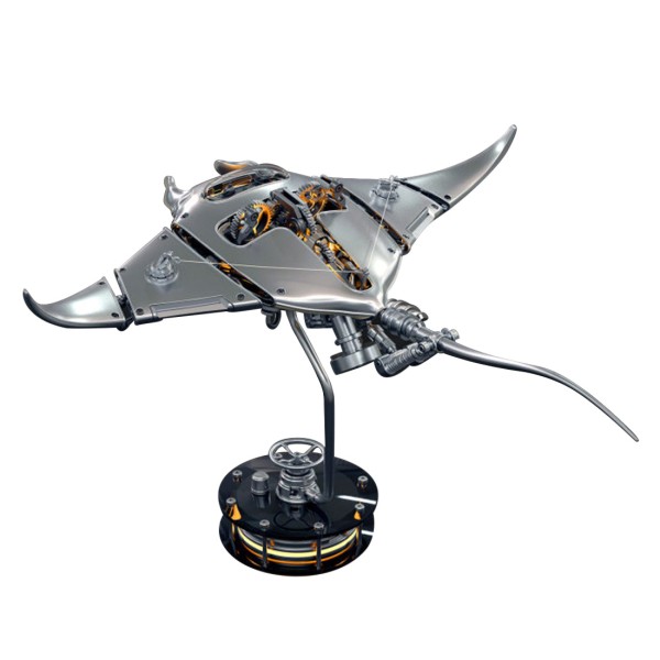 Mechanical Manta Ray 3D Metal Assembly Model with Lights
