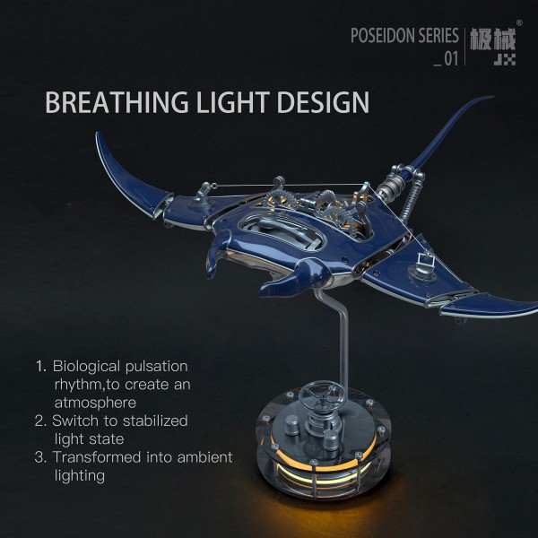 Mechanical Manta Ray 3D Metal Assembly Model with Lights