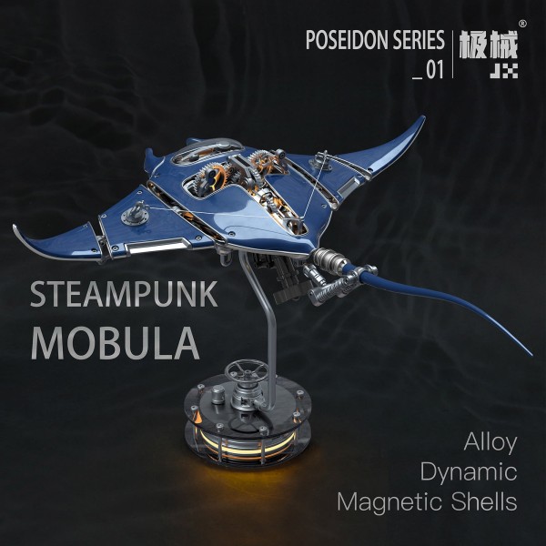 Mechanical Manta Ray 3D Metal Assembly Model with Lights