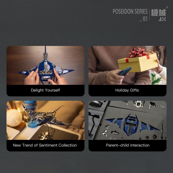 Mechanical Manta Ray 3D Metal Assembly Model with Lights
