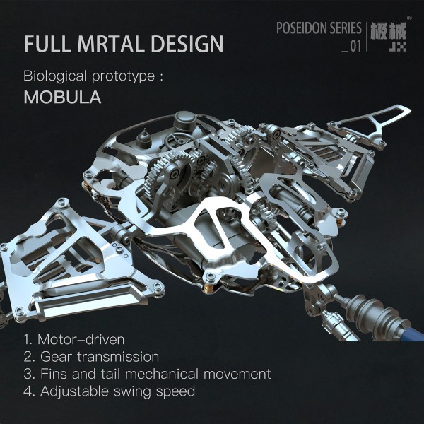 Mechanical Manta Ray 3D Metal Assembly Model with Lights