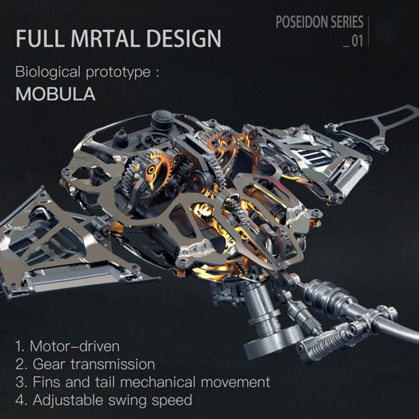 Mechanical Manta Ray 3D Metal Assembly Model with Lights