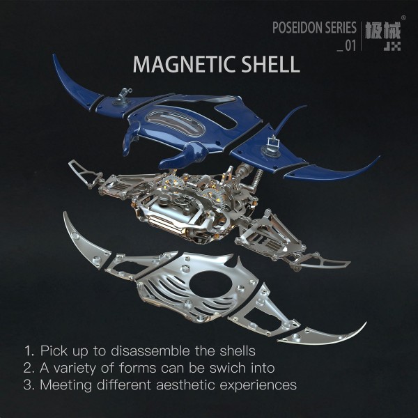 Mechanical Manta Ray 3D Metal Assembly Model with Lights