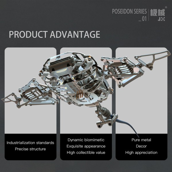 Mechanical Manta Ray 3D Metal Assembly Model with Lights