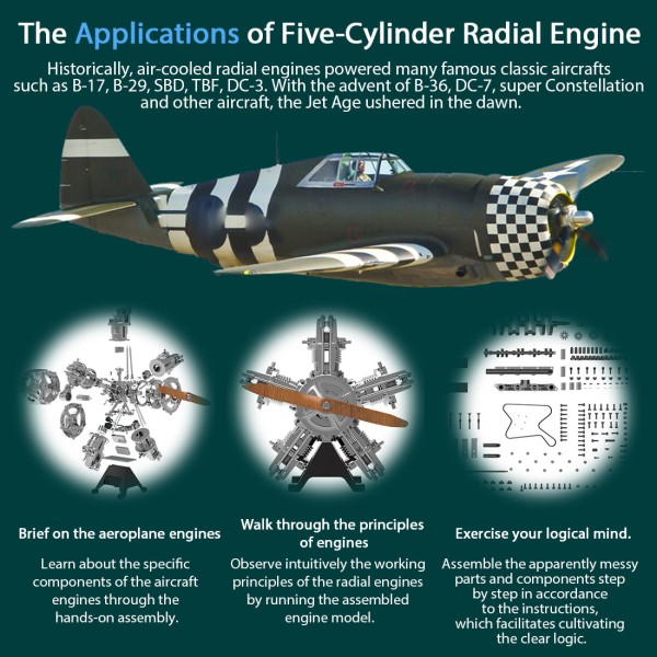 TECHING 1/6 Five-Cylinder Radial Engine Model Kit – 230+ Pieces TECHING 1/6 Five-Cylinder Radial Engine Model Kit – 230+ Pieces